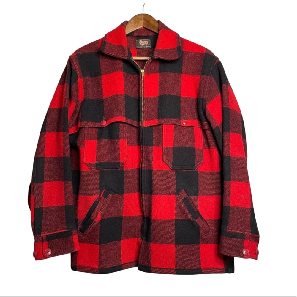 Rare Vintage 1950s Woolrich Buffalo Plaid Wool Unlined Zippered Hunting Coat